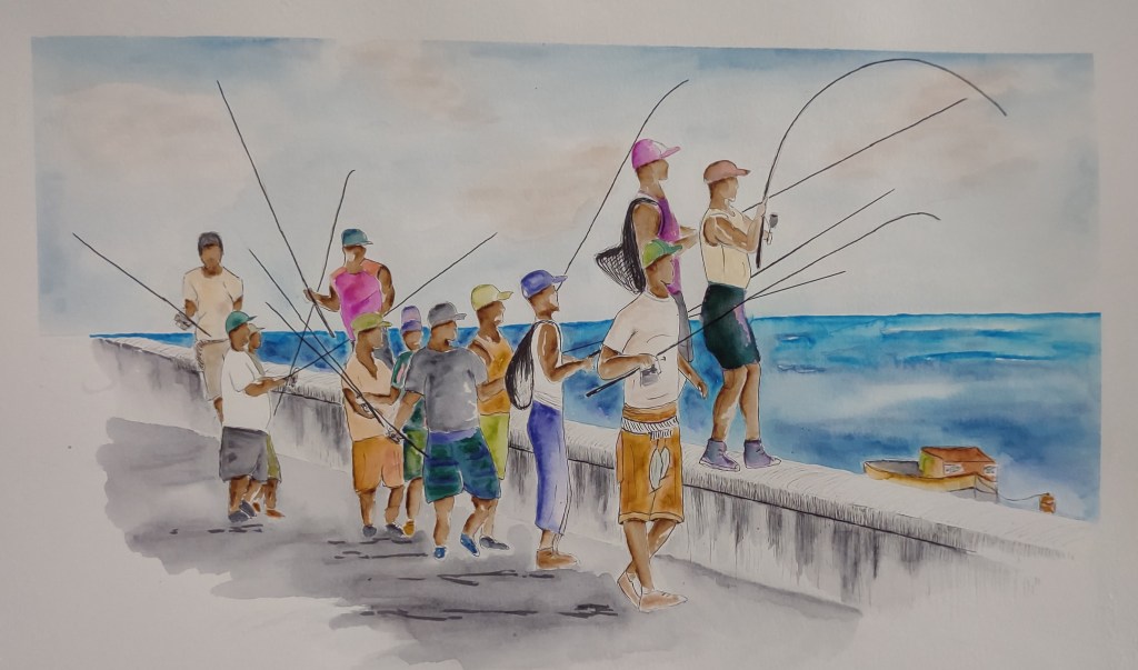 Fishing off the Malecon in Havana,&nbsp;Cuba